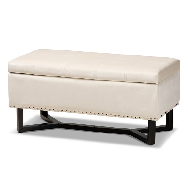Baxton Studio Esther Modern and Contemporary Beige Velvet Fabric and Dark Brown Finished Wood Storage Ottoman 178-11297-Zoro - main
